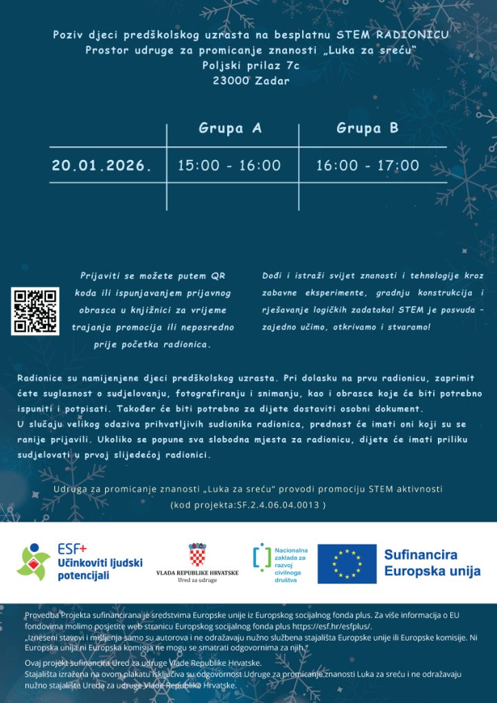 Javni poziv za iskaz interesa za sudjelovanje u STEM aktivnostima udruge Luka za sreću