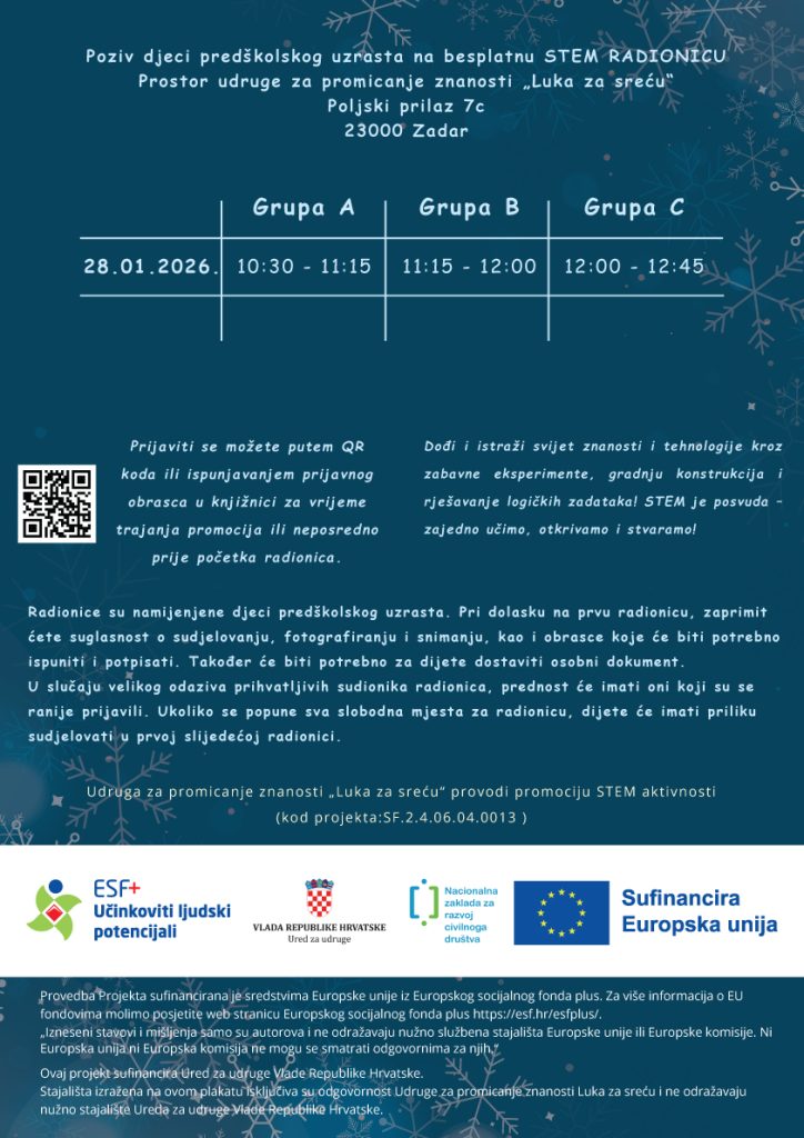 Javni poziv za iskaz interesa za sudjelovanje u STEM aktivnostima udruge Luka za sreću