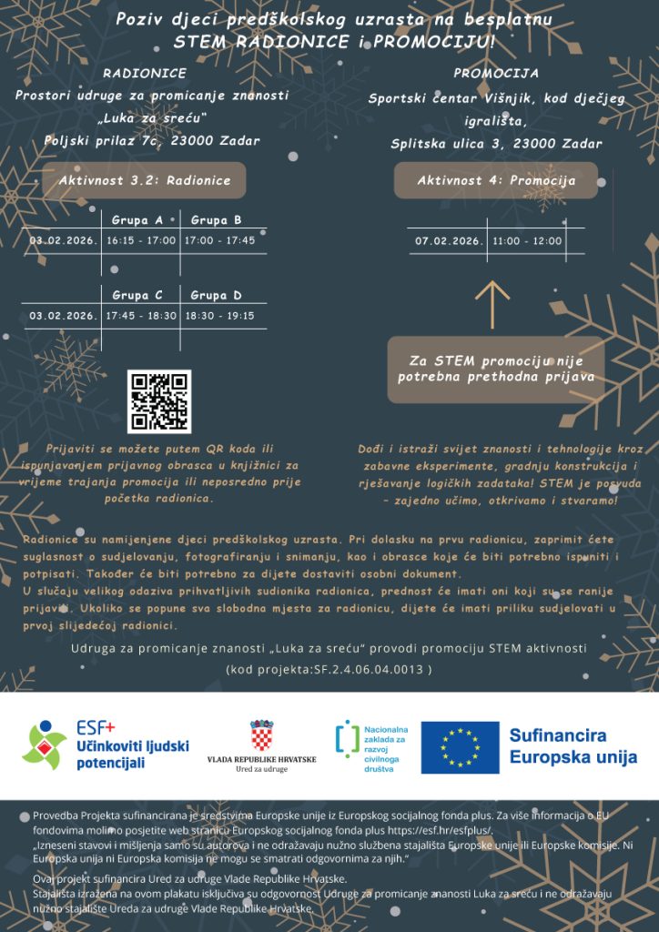 Javni poziv za iskaz interesa za sudjelovanje u STEM aktivnostima udruge Luka za sreću